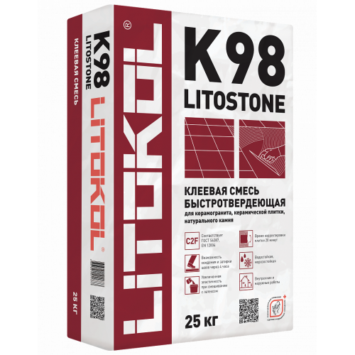 Высококачественная серая клеевая смесь LITOKOL LITOSTONE K98, 25 кг